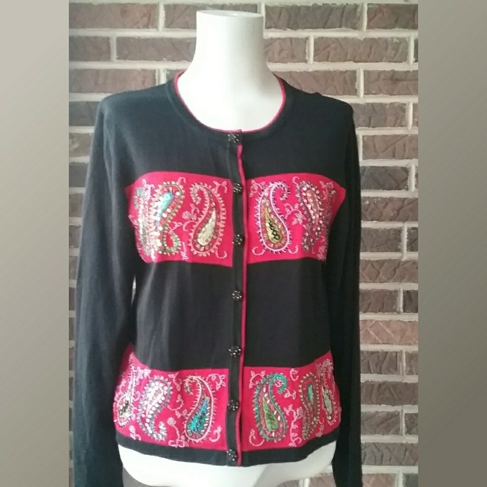 Berek Sequined Paisley Cropped Cardigan
